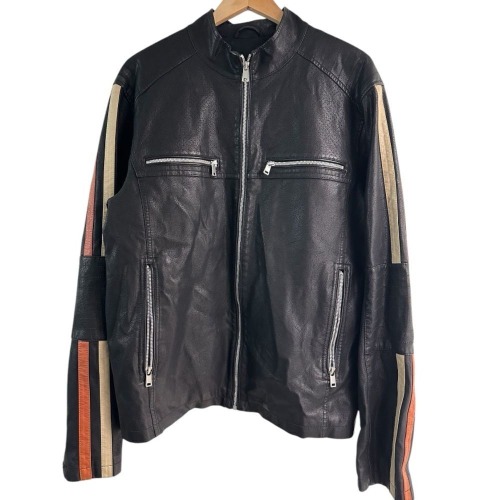 Rivet Jacket “Leather" Touch Zip Up Motorcycle Jacket Mens Size T/L